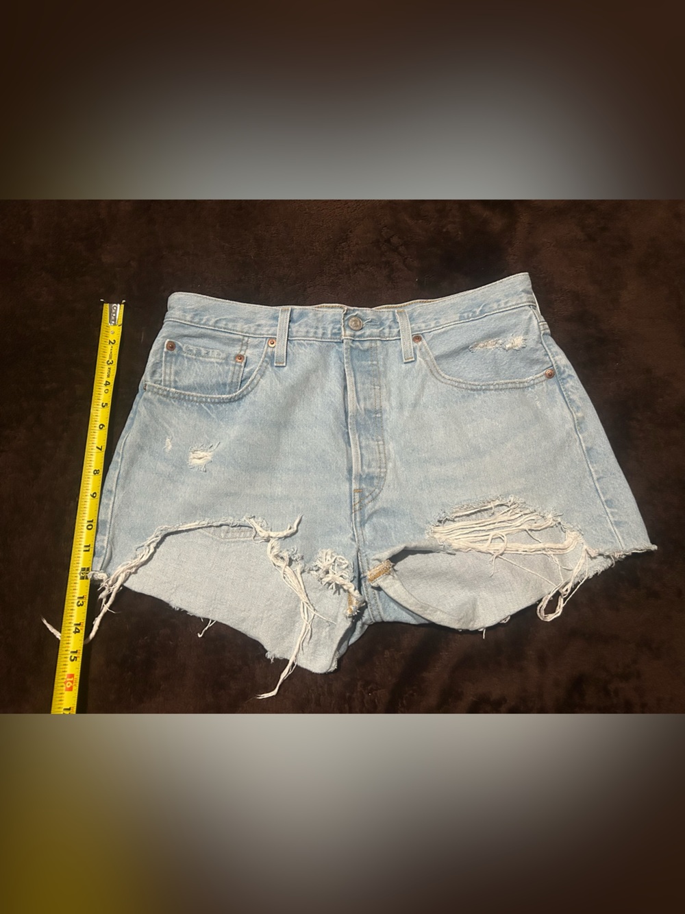 Levi's 501 original high rise fit  Light Blue Distressed Jean Cutoff Shorts